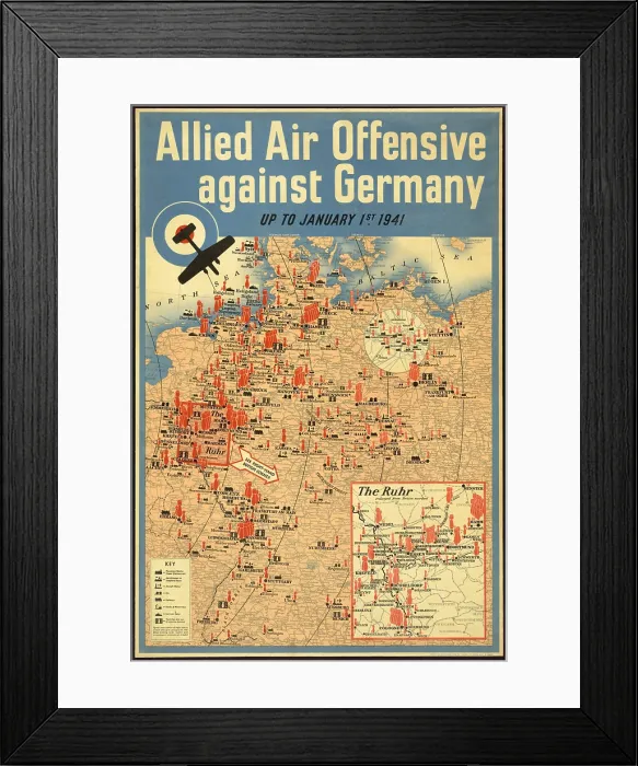 Framed Print : British poster map of the Allied aerial bombing of Germany up to January 1941. World War 2. (BSLOC_2014_6_8) Framed Print : British poster map of the Allied aerial bombing of Germany up to January 1941. World War 2. (BSLOC_2014_6_8)
