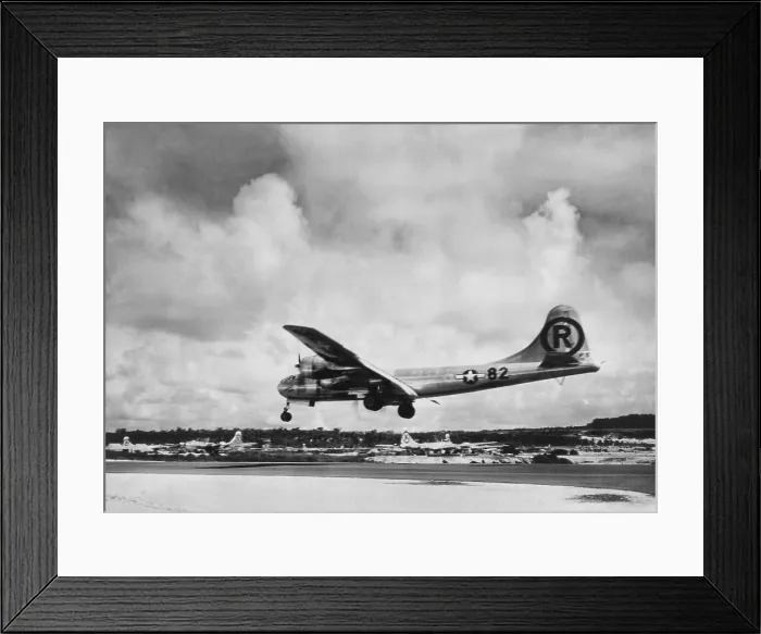 Framed Print : B-29 Superfortress Enola Gay landing after the atomic bombing mission on Hiroshima, Japan. Tinian, Marianas Islands. World War 2. August 6, 1945. (BSLOC_2014_6_76) Framed Print : B-29 Superfortress Enola Gay landing after the atomic bombing mission on Hiroshima, Japan. Tinian, Marianas Islands. World War 2. August 6, 1945. (BSLOC_2014_6_76)