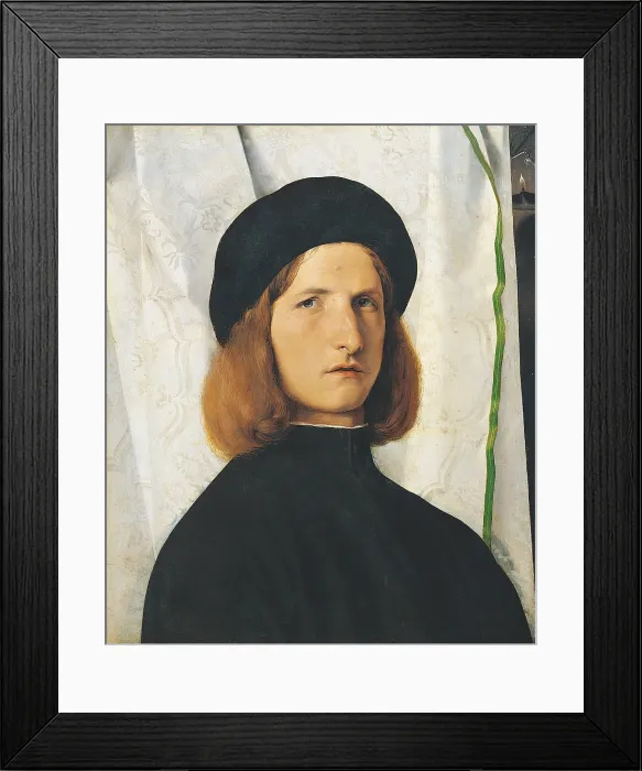 Framed Print : Young Man with an Oil lamp (Portrait of a Young Man in front of a White Curtain), by Lorenzo Lotto, 1506 - 1508 about, 16th Century, oil on panel, cm 42, 3 x 35, 3 - Austria, Wien Framed Print : Young Man with an Oil lamp (Portrait of a Young Man in front of a White Curtain), by Lorenzo Lotto, 1506 - 1508 about, 16th Century, oil on panel, cm 42, 3 x 35, 3 - Austria, Wien