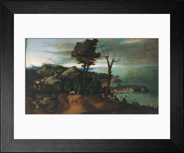 Framed Print : St Nicholas in Glory with Sts John the Baptist and Lucy, by Lorenzo Lotto, 1527 - 1529, 16th Century, oil on canvas, cm 335 x 188 - Italy, Veneto, Venice