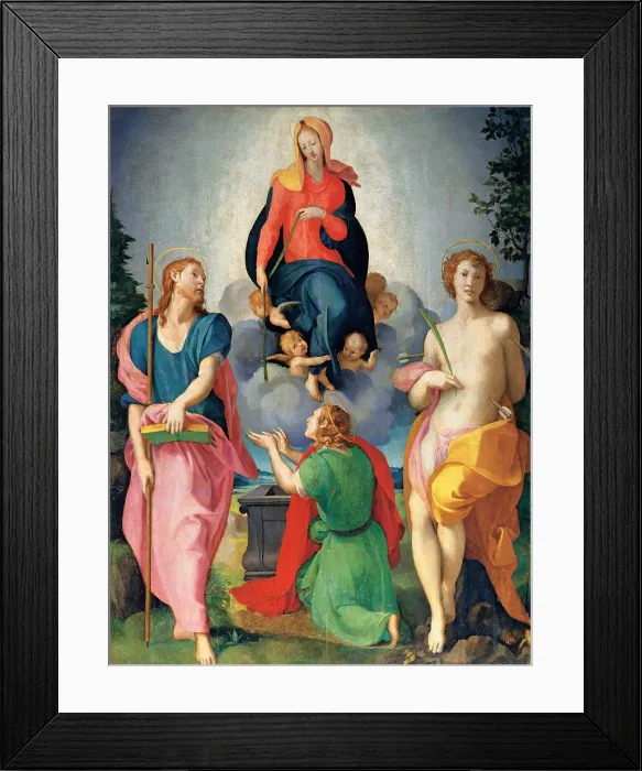 Framed Print : workshop Carrucci Jacopo detto il Pontormo, Madonna of the Girdle between St James and St Sebastian, 16th Century, Unknow, Italy, Tuscany, Florence, Barberino di Mugello