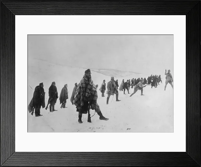 Framed Print : World War 1. Austrian troops advancing in the Carpathians Mountains in the winter of 1914-15