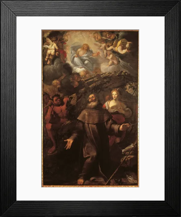 Framed Print : Temptations of Saint Antony the Abbot, by unknown artist related to Giovan Battista also known as Zoppo da Lugano, 17th century, oil on canvas - Italy, Lombardy, Milan