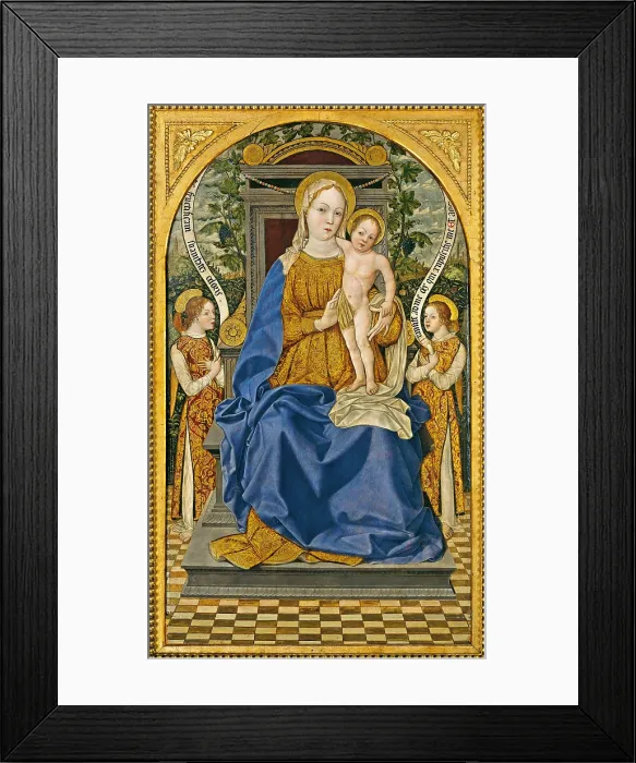 Framed Print : Enthroned Madonna with Child and Two Angels, by Bonifacio Bembo, 1464 - 1467, 15th Century, tempera on board, 131 x 80 cm - Italy, Lombardy, Cremona, Civic Museum Ala Ponzone Framed Print : Enthroned Madonna with Child and Two Angels, by Bonifacio Bembo, 1464 - 1467, 15th Century, tempera on board, 131 x 80 cm - Italy, Lombardy, Cremona, Civic Museum Ala Ponzone