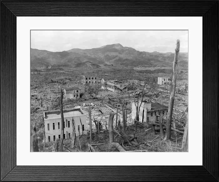 Framed Print : Ruins of Nagasaki, Japan, after atomic bombing of August 9, 1945. As seen from a hillside opposite the Nagasaki Hospital in October 1945. (BSLOC_2014_6_97)