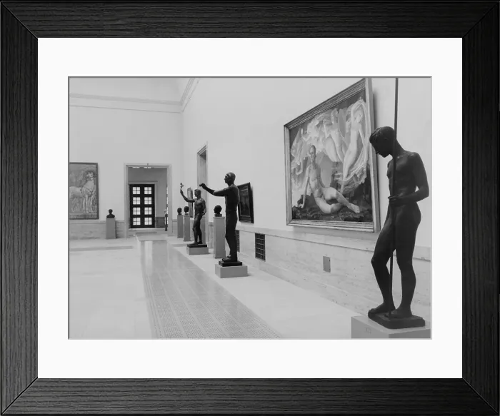 Framed Print : Paintings and sculpture in a gallery at the Haus der Deutschen Kunst, Munich, Germany. In this exhibit, the Nazi Party promoted a stilted academic classicism Framed Print : Paintings and sculpture in a gallery at the Haus der Deutschen Kunst, Munich, Germany. In this exhibit, the Nazi Party promoted a stilted academic classicism