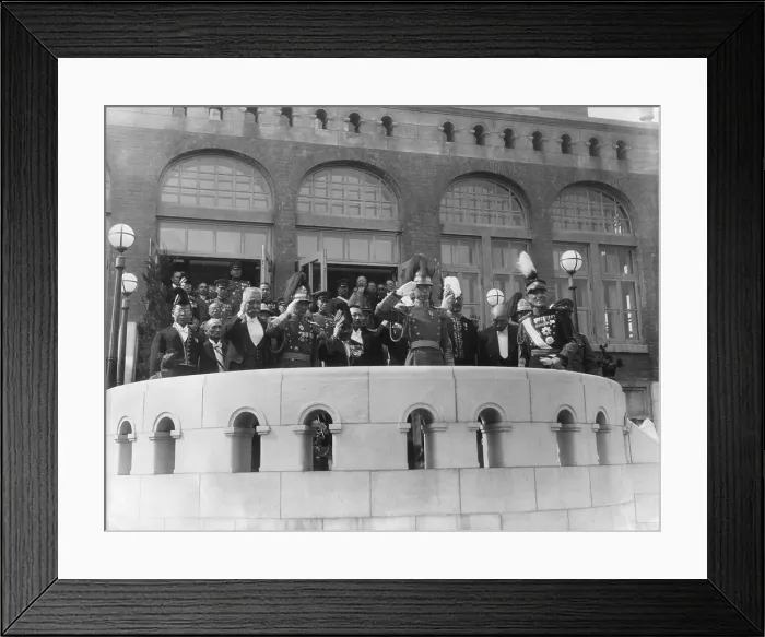 Framed Print : Emperor Pu-Yi of Manchukuo with his Japanese clients, all in dress uniform. Possibly at the formal recognition of Pu-Yi as the Emperor of Manchukuo. Ca. March 1, 1934