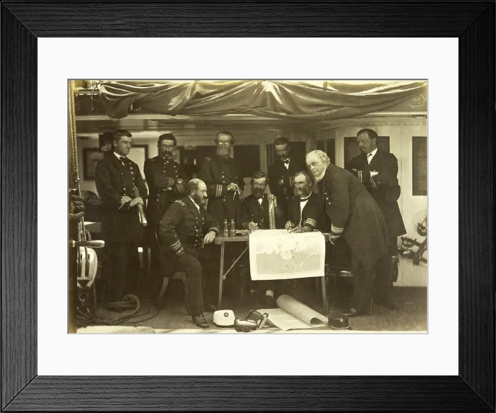 Framed Print : Council of War on USS COLORADO, after it was shelled by Korean shore batteries on June 1, 1871