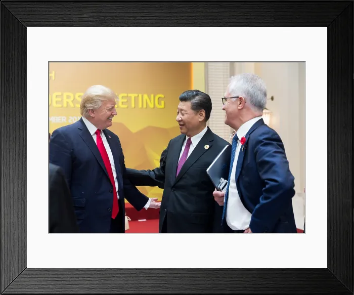 Framed Print : Chinese President Xi Jinping and US President Donald Trump at the APEC meeting in Danang, Vietnam. Sept. 11, 2017 (BSLOC_2017_18_96)