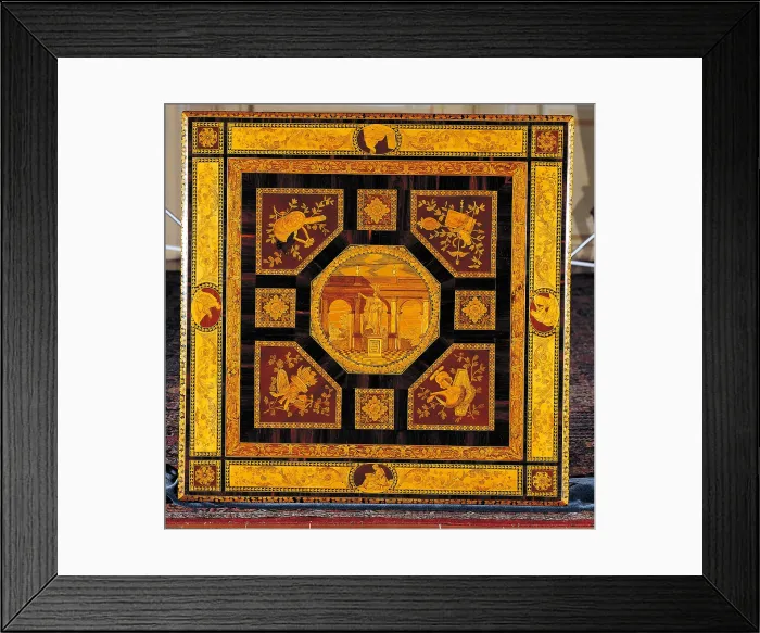 Framed Print : Tea-Table, by Vannotti Domenico, 18th Century, 1790 -1799 about, Wood veneer and inlaid with Oriental wood, - Italy, Campania, Naples, Capodimonte National Museum and Galleries