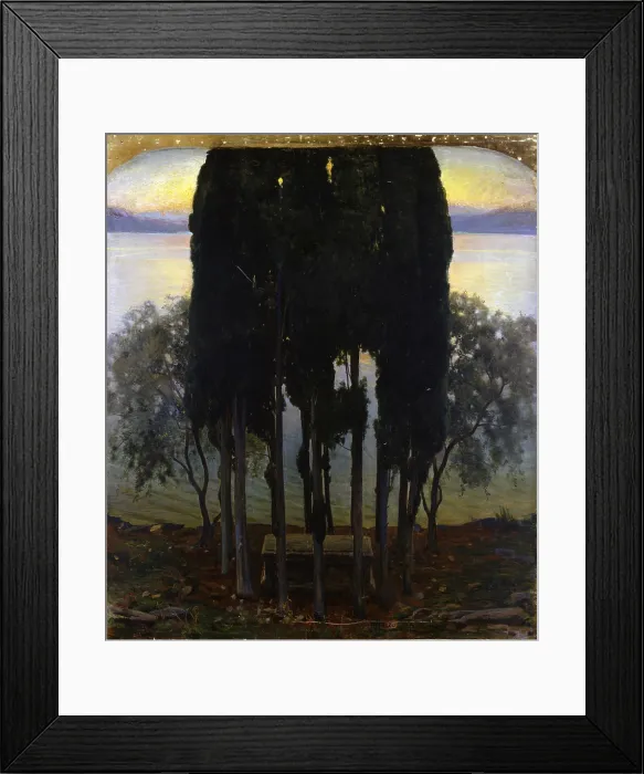 Framed Print : Peace (Grave among Cypress Trees), by Alfredo Savini, 1910, 20th Century, oil on canvas, 195 x 167 cm - Italy, Veneto, Verona, Civic Gallery of Modern Art. Whole artwork view