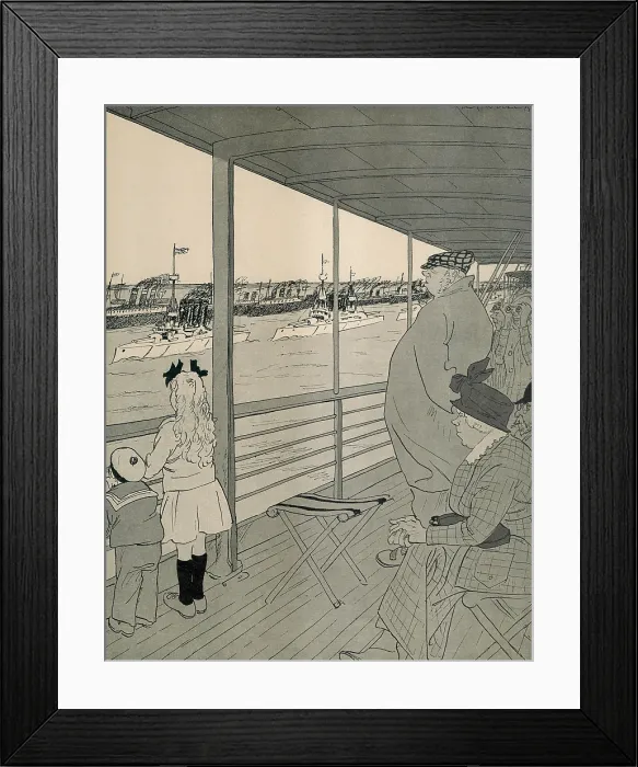 Framed Print : German cartoon satirizing Britain outrage after the WW1 sinking of the Lusitania. Cartoon caption reads, Brave England