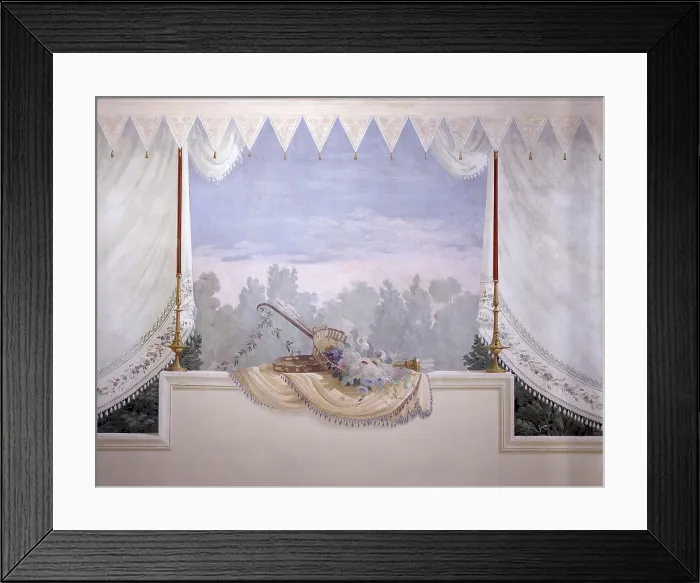 Framed Print : Decoration of a Little Room, by Francesco Bagnara, 1819, 19th Century, fresco - Italy, Veneto, Mottinello Nuovo, Villa Comello. Detail. Still life at the center of a fake gazebo Framed Print : Decoration of a Little Room, by Francesco Bagnara, 1819, 19th Century, fresco - Italy, Veneto, Mottinello Nuovo, Villa Comello. Detail. Still life at the center of a fake gazebo