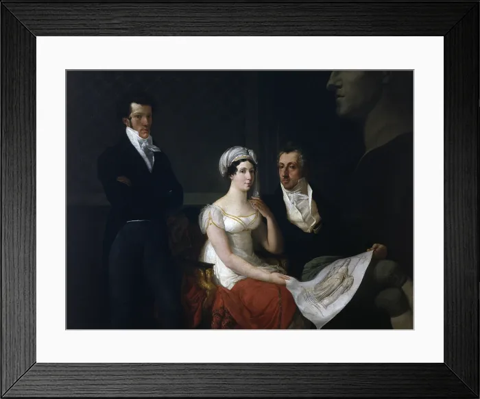 Framed Print : Portrait of the Cicognara Family with the giant bust of Antonio Canova, by Francesco Hayez, 1816 - 1817, 19th century, oil on canvas - Private collection. Whole artwork view
