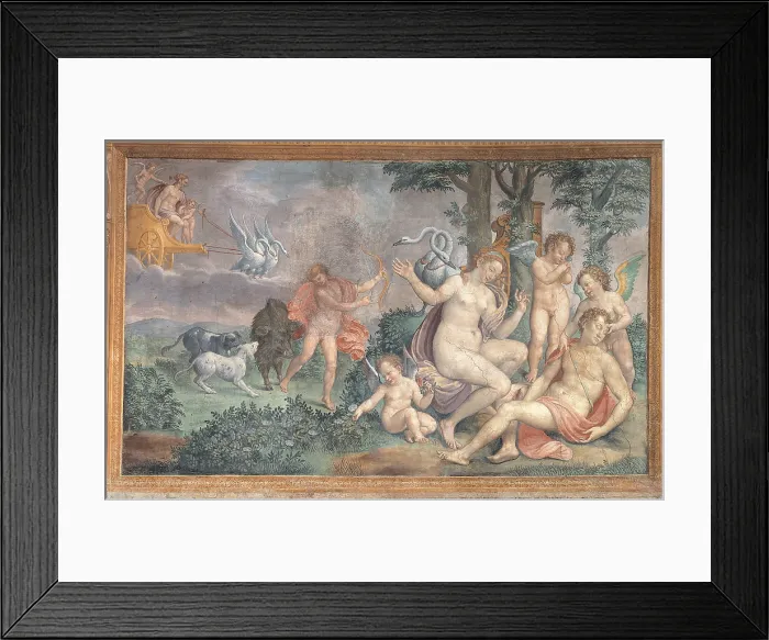 Framed Print : Death of Adonis, by Girolamo Siciolante known as Sermoneta, 16th Century, - Italy, Lazio, Rome, Monterotondo, Palazzo Comunale, main floor. All