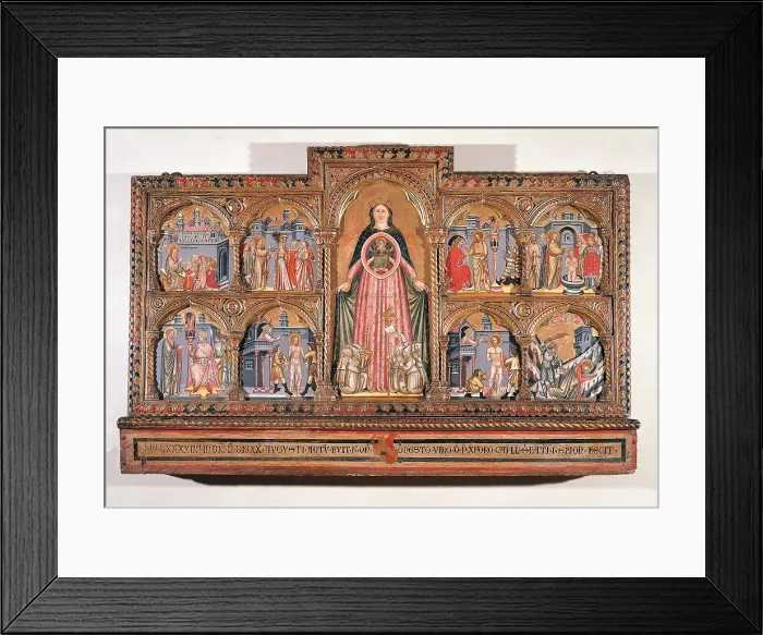 Framed Print : Madonna of Mercy and eight scenes from the life of St Bartholomew, by Unknown Artist, 1380 - 1420, 14th Century - 15th century, - Italy, Veneto, Venice, Accademia Art Galleries Framed Print : Madonna of Mercy and eight scenes from the life of St Bartholomew, by Unknown Artist, 1380 - 1420, 14th Century - 15th century, - Italy, Veneto, Venice, Accademia Art Galleries