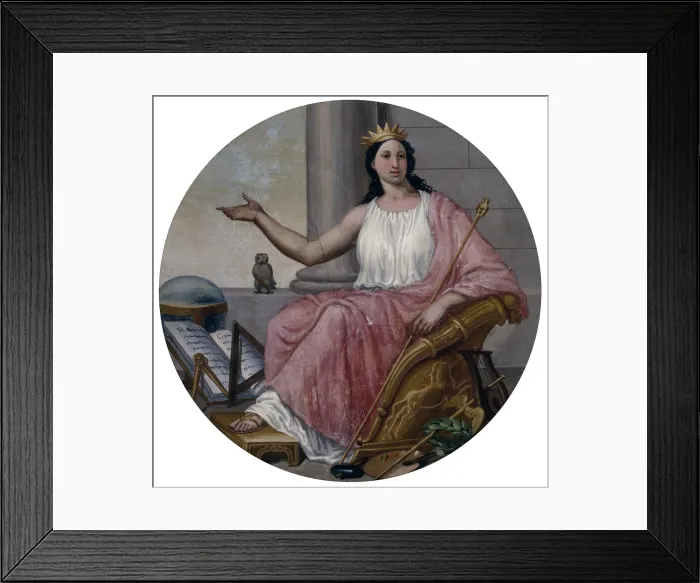 Framed Print : Decoration, by David Rossi, 1827, 19th century, fresco - Italy, Veneto, Vicenza, Loschi - Zileri - Dal Verme Palace. Whole artwork view. Tondo with allegorical female figure