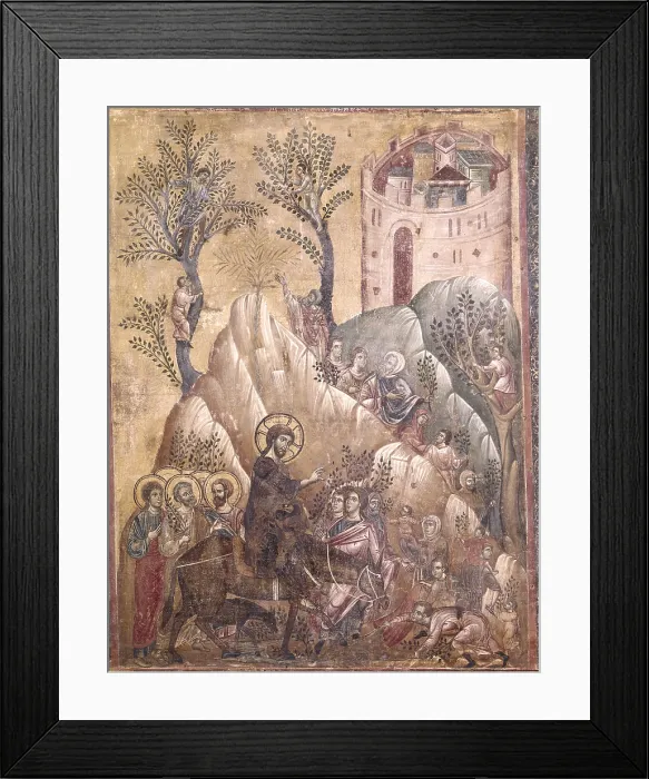 Framed Print : Entrance in Jerusalem, by Guido da Siena, 1270 - 1275, 13th century, tempera on linen canvas, 90 X 186 cm - Italy, Tuscany, Siena, National Collection. Whole artwork view