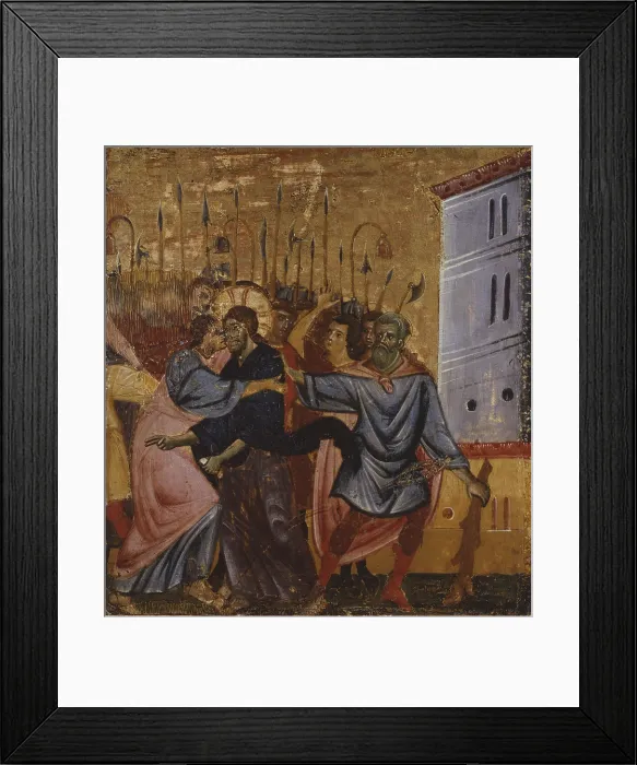 Framed Print : The Kiss of Judas, by unknown artist near to Guido da Siena, 13th century, tempera on board - Italy, Tuscany, Siena, National Collection. Whole artwork viiew Framed Print : The Kiss of Judas, by unknown artist near to Guido da Siena, 13th century, tempera on board - Italy, Tuscany, Siena, National Collection. Whole artwork viiew