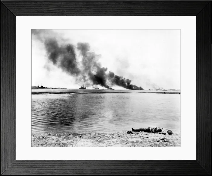 Framed Print : Dead Japanese soldier in Tanapag Harbor on Saipan. He was among a group attempting to escape the island by boat. July 5, 1944. (BSLOC_2013-12_208)