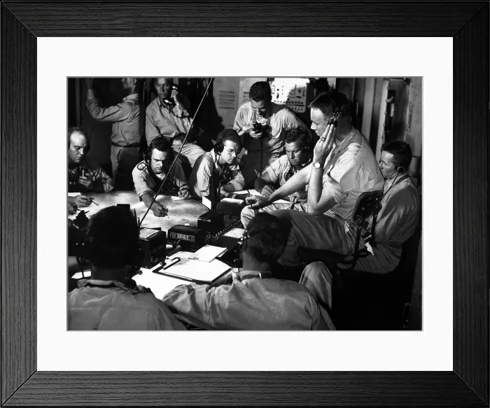 Framed Print : USS Lexington's command center while in Japanese waters in the Gilbert and Marshall Islands. Dec. 1943. Photo by Edward Steichen. (BSLOC_2013-12_200)