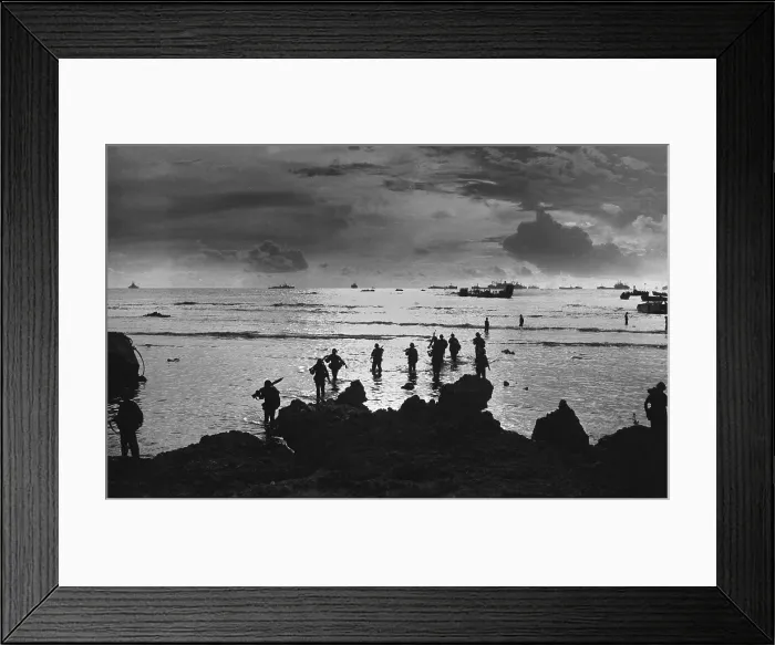 Framed Print : U.S. amphibious invasion of Tinian Island in the Marianas, July 1944. Marines wade ashore on the Japanese held island