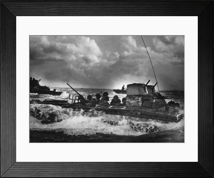 Framed Print : U.S. Marines ride ashore on Tinian Island in a Water Buffalo, July 1944 Framed Print : U.S. Marines ride ashore on Tinian Island in a Water Buffalo, July 1944