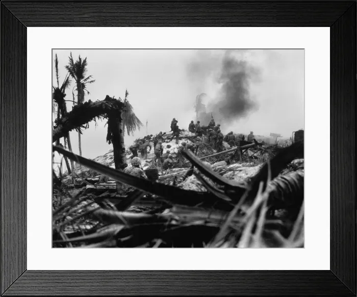 Framed Print : U.S. Marines attack a camouflaged Japanese bunker to drop explosives through the air vents. Most Japanese troops on Tarawa fought to the death, refusing to surrender Framed Print : U.S. Marines attack a camouflaged Japanese bunker to drop explosives through the air vents. Most Japanese troops on Tarawa fought to the death, refusing to surrender