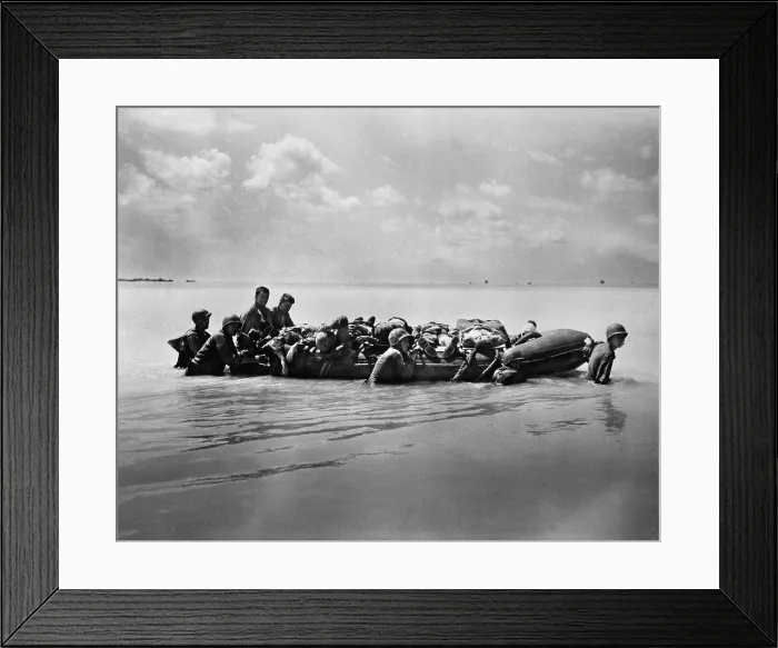 Framed Print : Wounded Marines in rubber boats are towed to larger vessels for transport to base hospitals. There were among the 2, 296 wounded in the Battle of Tarawa against the Japanese, Nov Framed Print : Wounded Marines in rubber boats are towed to larger vessels for transport to base hospitals. There were among the 2, 296 wounded in the Battle of Tarawa against the Japanese, Nov