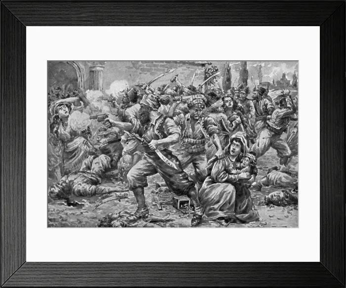Framed Print : Slaughter of Armenians at Sason in August 1894 by Kurds. Sason, a province in Eastern Turkey, was the first Armenia area attacked in 1894