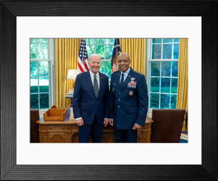 Framed Print : President Joe Biden stands with Air Force General Charles Q Framed Print : President Joe Biden stands with Air Force General Charles Q