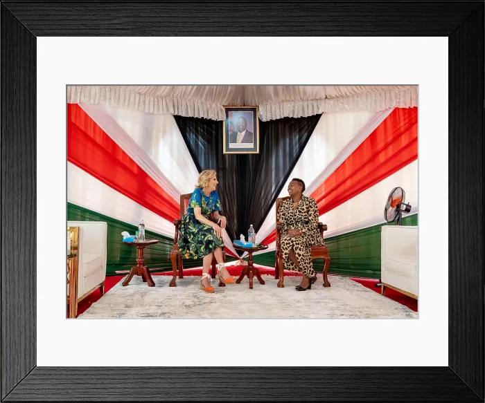 Framed Print : Jill Biden is greeted by Rachel Ruto, First Lady of Kenya and wife of President William Ruto, Nairobi City, Kenya, Feb. 25, 2023