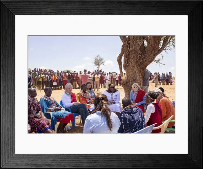 Framed Print : First Lady Jill Biden hears Maasai women and girls tell her that they and their animals are going hungry due to drought