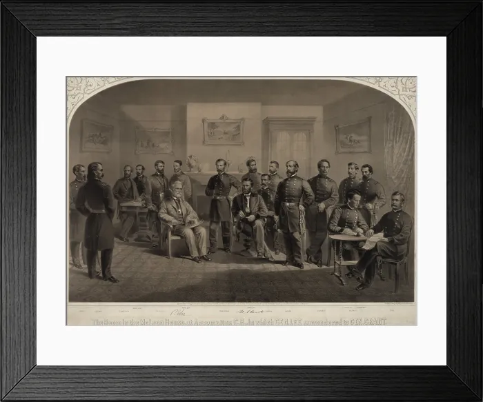 Framed Print : US Civil War. General Robert E. Lee surrendered to General Ulysses Grant in the McLean House, at Appomattox, Virginia, April 9, 1865