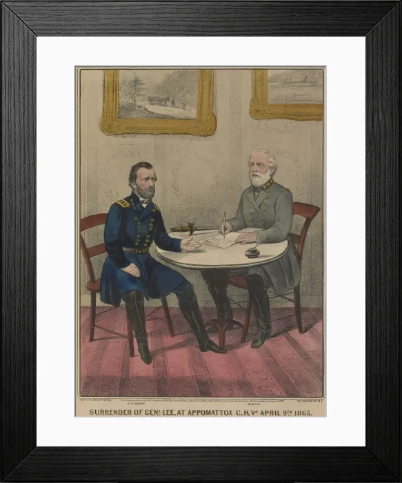 Framed Print : US Civil War. Confederate Gen. Robert E. Lee surrendered to Union Gen. Ulysses Grant in the McLeans House, at Appomattox, Virginia, April 9, 1865