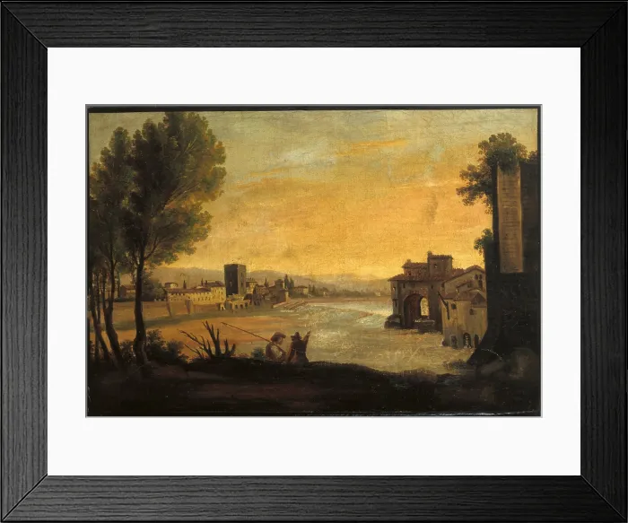 Framed Print : Sight of the Arno Bench and of the Zecca Vecchia (Veduta del Lungarno della Zecca Vecchia), by Unknown Florentine Artist of the first quarter of the 19th Century, 1800 - 1825