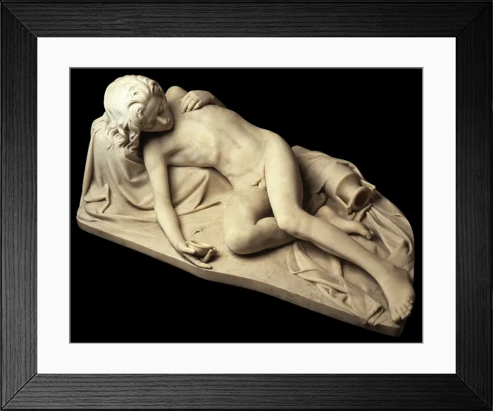 Framed Print : Ishmael abandoned in the desert, by Giovanni Strazza, 1845, 19th Century, round in Carrara marble - Italy, Lombardy, Milan, Modern Art Gallery. Whole artwork view