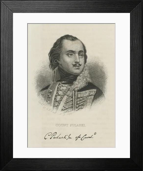Framed Print : American Revolution. Polish nobleman Casimir Pulaski travelled to North America to support the cause of the American War of Independence