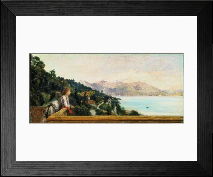 Framed Print : View of Lake Maggiore from the Villa Ada Troubetzkoy (Veduta del lago Maggiore dalla villa di Ada Troubetzkoy), by Ranzoni Daniele, 1872, 19th Century, oil on board