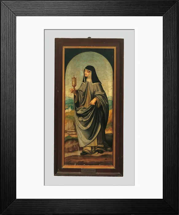 Framed Print : St Clare, by Marco dOggiono, 16th Century, oil on poplar wood panel, - Italy, Lombardy, Milan, Archbishops Palace. On loan from Pinacoteca Brera. Full view