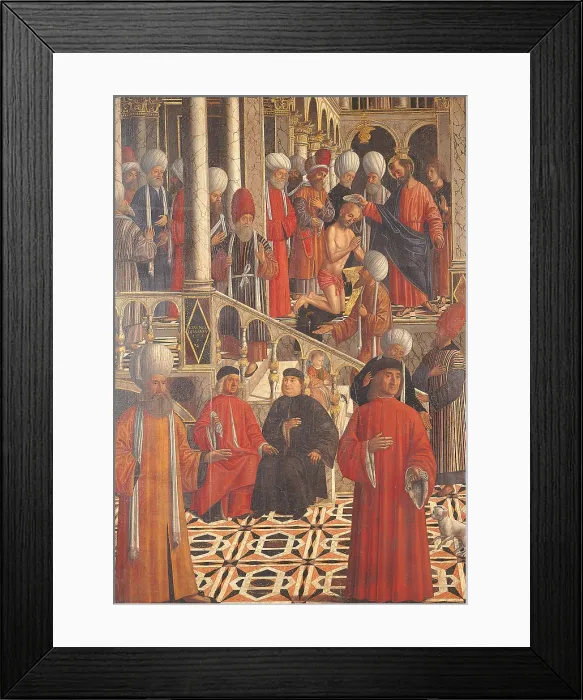 Framed Print : St Mark Baptising Anianus, by Giovanni Mansueti, 16th Century, oil on canvas, - Italy, Lombardy, Milan, Brera Art Gallery. Detail Framed Print : St Mark Baptising Anianus, by Giovanni Mansueti, 16th Century, oil on canvas, - Italy, Lombardy, Milan, Brera Art Gallery. Detail