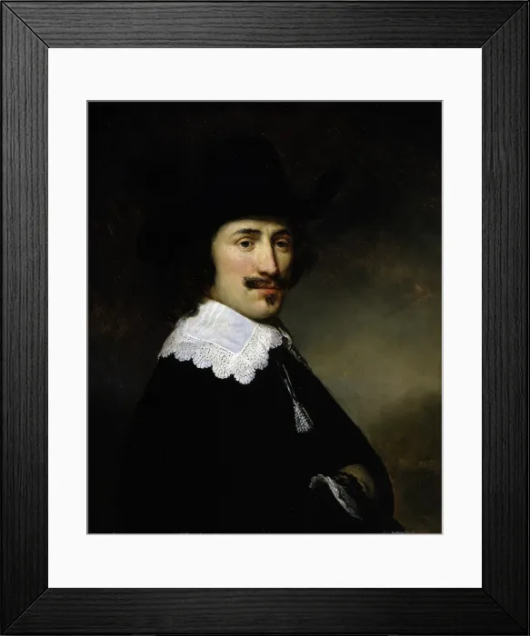 Framed Print : Male portrait, by Govaert Flinck, 1640, 17th century, oil on oak wood, 67, 1 x 55, 1 cm - Spain, Madrid, Thyssen-Bornemisza Museum. Whole artwork view
