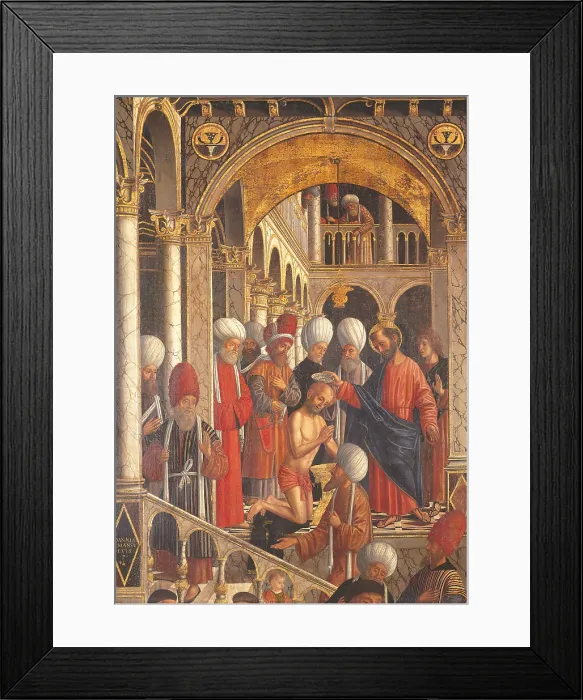 Framed Print : St Mark Baptising Anianus, by Giovanni Mansueti, 16th Century, oil on canvas, - Italy, Lombardy, Milan, Brera Art Gallery. Detail