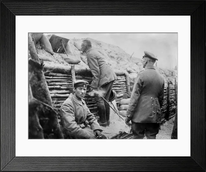 Framed Print : German soldiers observing No Man's Land from their trench. World War 1. 1914-15. (BSLOC_2013_5_44)