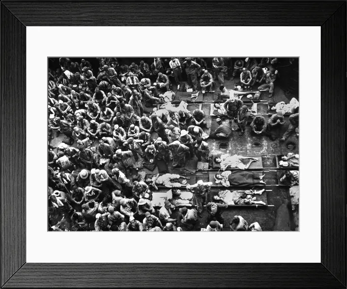 Framed Print : 211 Japanese POWs on the deck of a landing craft destined for detention in Hawaii. Ca. 1945. (BSLOC_2013-12_219)
