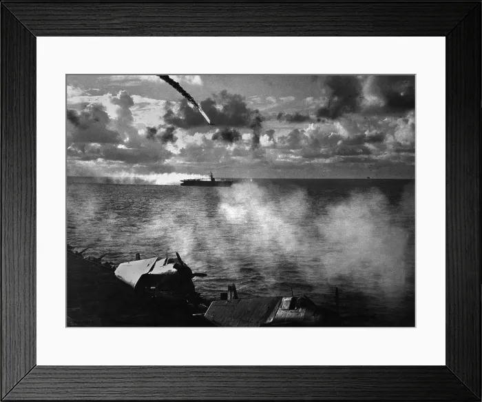 Framed Print : Japanese plane shot down during the Battle of the Philippine Sea, June 19-21, 1944. As U.S. naval forces supported the Mariana invasions, a Japanese fleet attacked. U.S