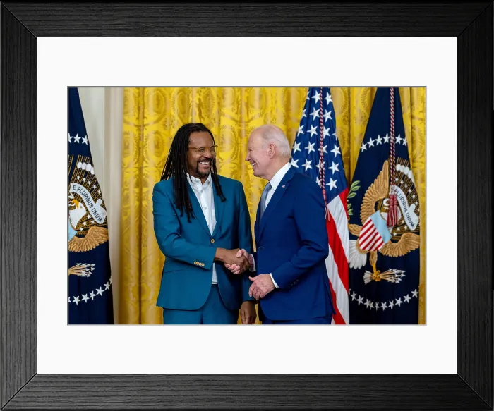 Framed Print : President Joe Biden presents the 2021 National Humanities Medal to Colson Whitehead, March 21, 2023