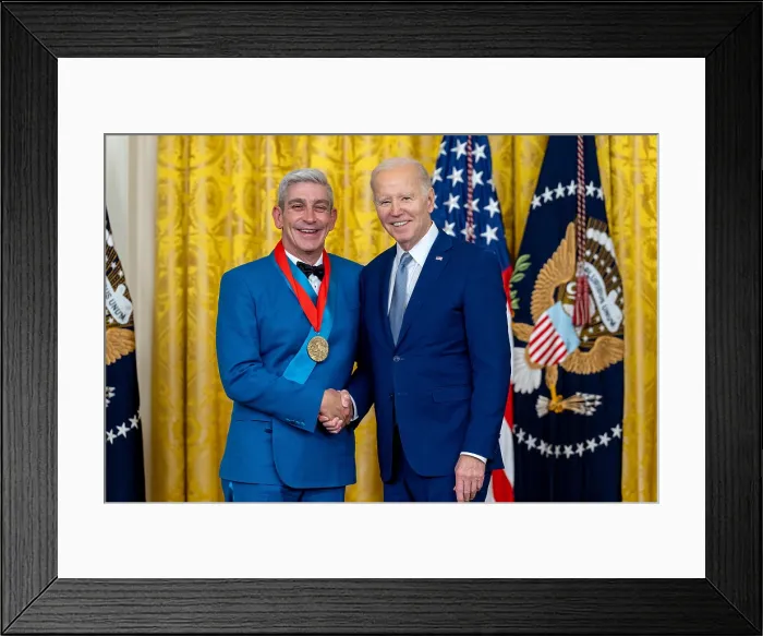 Framed Print : President Joe Biden presents the 2021 National Humanities Medal to poet Richard Blanco. In 2013, he read his poem One Today for Barack Obamas second inauguration
