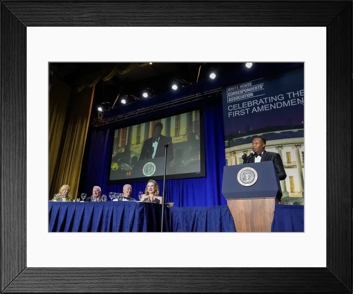 Framed Print : Comedian Roy Wood Jr. hosts the 2023 White House Correspondents Association dinner, April 29, 2023 Framed Print : Comedian Roy Wood Jr. hosts the 2023 White House Correspondents Association dinner, April 29, 2023