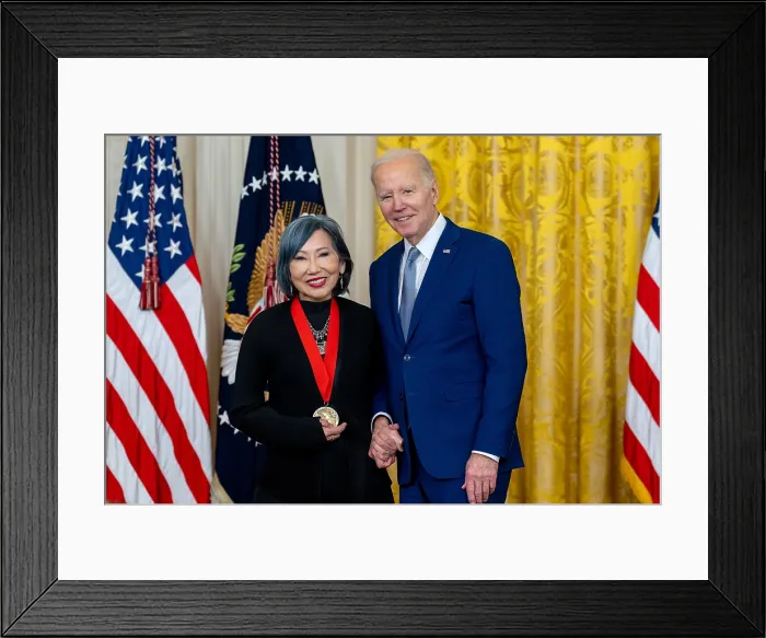 Framed Print : President Joe Biden presents the 2021 National Humanities Medal to Amy Tan, March 21, 2023 Framed Print : President Joe Biden presents the 2021 National Humanities Medal to Amy Tan, March 21, 2023
